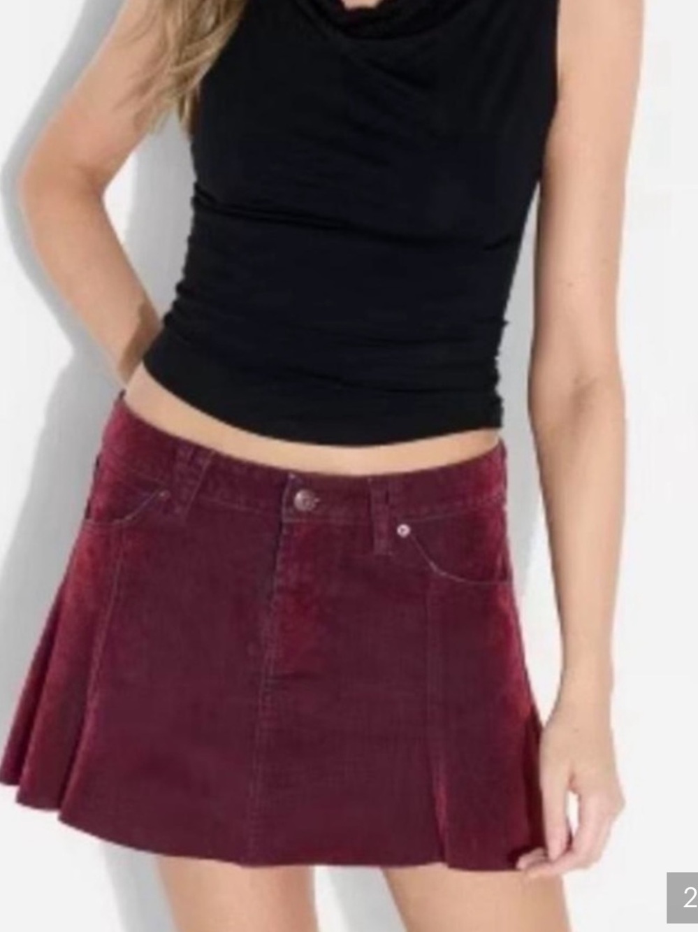 Women's Burgundy Denim Mini Skirt